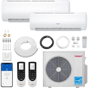 30,000 BTU Dual-Zone Mini Split AC/ Heat Pump 21 SEER2 230-Volt Wifi Ductless Inverter Split System 12K+18K BTU 2.5 Tons