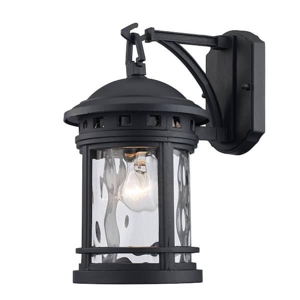 Bel Air Lighting Boardwalk 12.5 in. 1-Light Black Outdoor Wall Light Fixture with Clear Water Glass