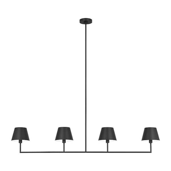 Ender 56 in. W x 9.5 in. H 4-Light Midnight Black Modern Chandelier with Steel Shades and No Bulbs Included