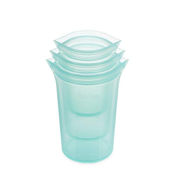 Zip Top Reusable Silicone 3-Piece Cup Set - Small 8 oz., Medium 16 oz.,  Large 24 oz. Zippered Storage Containers in Teal Z-CUP3A-03 - The Home Depot