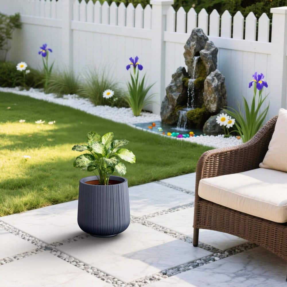 13 in. W x 13.5 in. H Tall Round Fluted Concrete Planter, Medium Navy Blue(Enhanced Interior) Plant Pot with Drainage price history on PriceWatchPro