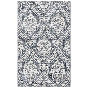 Abstract Ivory/Navy Doormat 3 ft. x 5 ft. Damask Area Rug