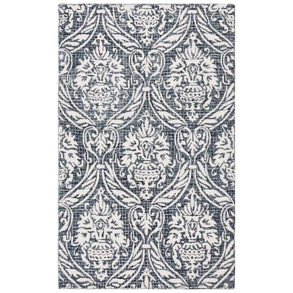 SAFAVIEH Abstract Ivory/Navy 5 ft. x 8 ft. Damask Area Rug