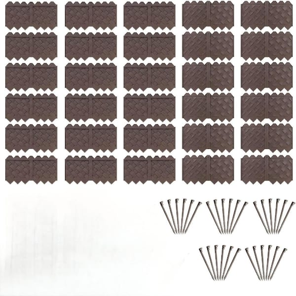 20 ft No Dig Garden Edging Interlocking Woven Border with 8.5 in Anchor Stakes Brown 20 Pack