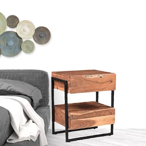 28 in. Brown Two Drawer Wood and Metal Nightstand