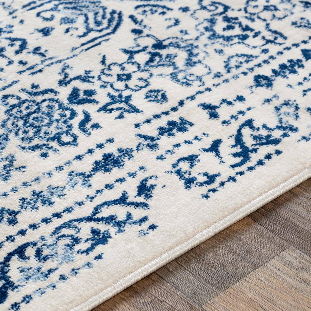 Roma Blue and White Synthetic Flat Woven Area Rug