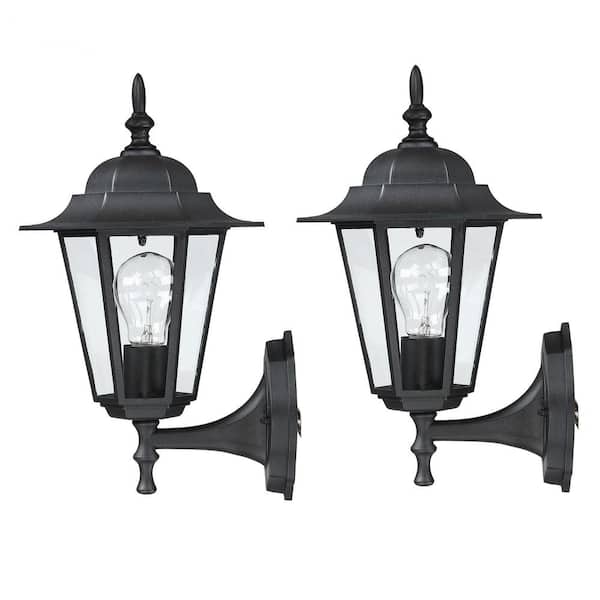 BOEKA ARCTURUS 9 in. 1-Light Black Outdoor Hardwired Metal Wall Lantern Sconce with No Bulbs Included (2-Pack)