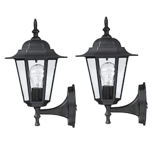 9 in. 1-Light Black Outdoor Hardwired Metal Wall Lantern Sconce with No Bulbs Included (2-Pack)