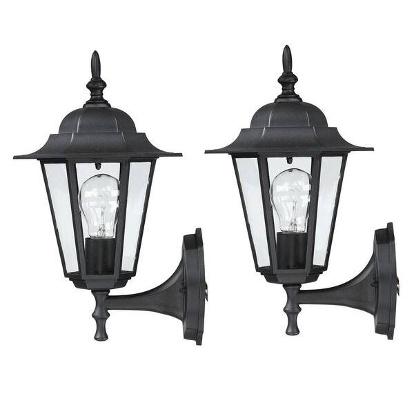 BOEKA ARCTURUS 9 in. 1-Light Black Outdoor Hardwired Metal Wall Lantern ...