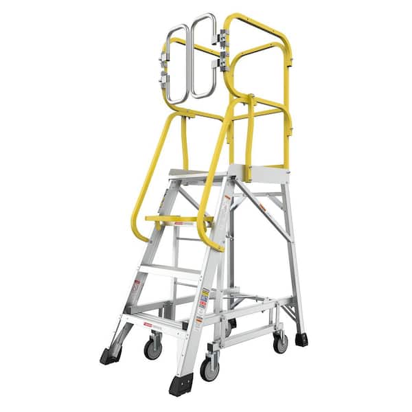3.6 ft. Aluminum Rolling Hybrid Platform Ladder(9 ft. Reach), 375 lbs. Capacity with 360° Guardrail System and Handle