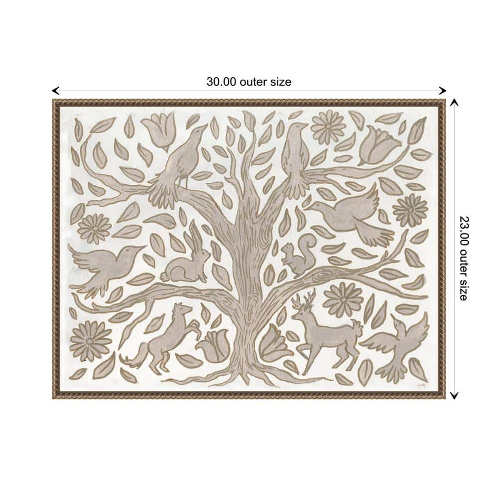 Neutral Grey Animal Tree Canvas Wall Art with Beaded Frame