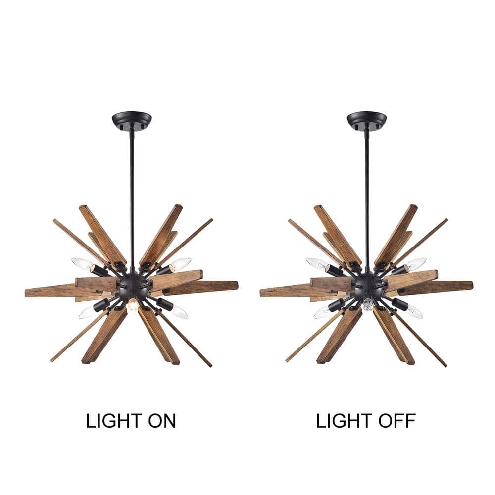 Bernice Antique Black and Natural Wood 26" Sputnik Chandelier