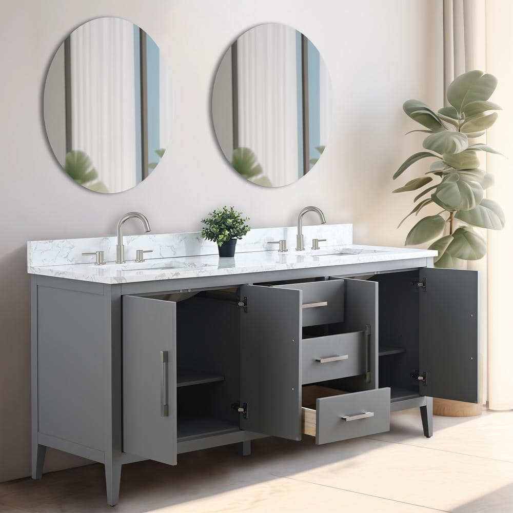 72'' Cashmere Gray Double Bathroom Vanity with Marble Top