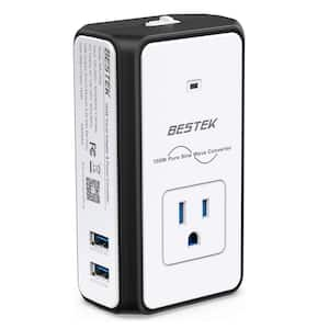 Universal Travel Adapter Surge Protector 220v to 110v Voltage Converter with 1-Outlet and 2-USB A Ports in Black