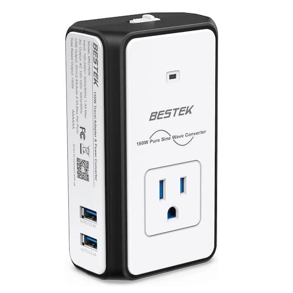 Lukyamzn Universal Travel Adapter Surge Protector 220v to 110v Voltage Converter with 1-Outlet and 2-USB A Ports in Black