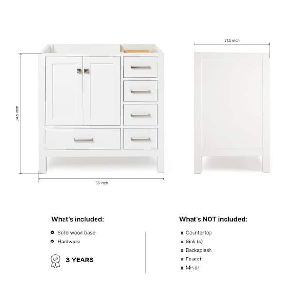 Cambridge 36 in. W x 21.5 in. D x 34.5 in. H Freestanding Bath Vanity Cabinet Only in White
