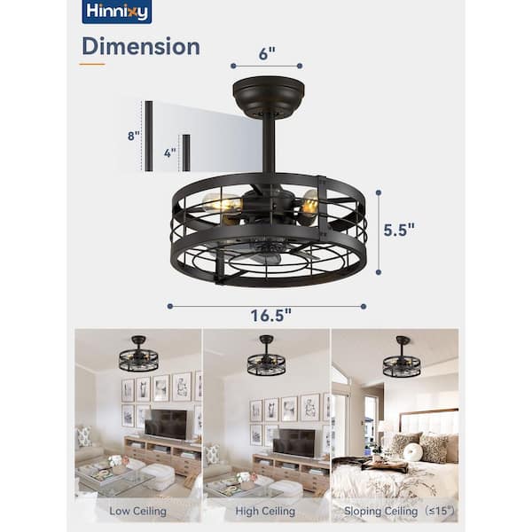 HINNIXY 16.5 in. Indoor Black Ceiling Fan Caged Ceiling Fan with