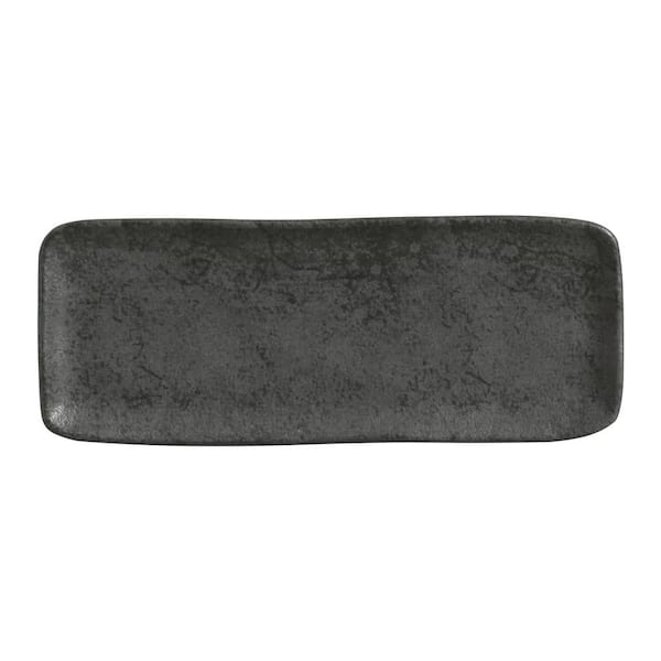 12.99 in. Chromium Gray Stoneware Rectangular Platter Medium Organic (Set of 4)