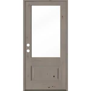 36 in. x 80 in. Modern Farmhouse Knotty Alder Right-Hand/Inswing 3/4-Lite Clear Glass Grey Stain Wood Prehung Front Door