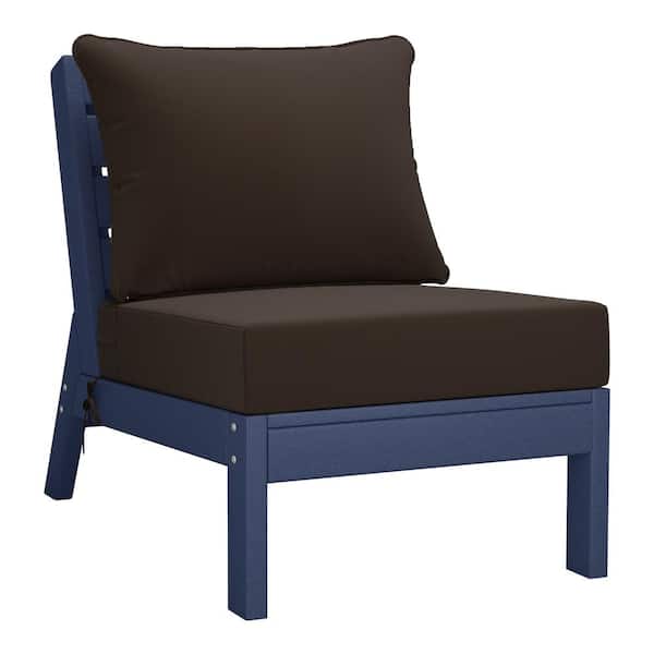 Birchwood Outdoor Patio Deep Seating HDPE Armless Lounge Chair in Navy Blue with Brown Cushions