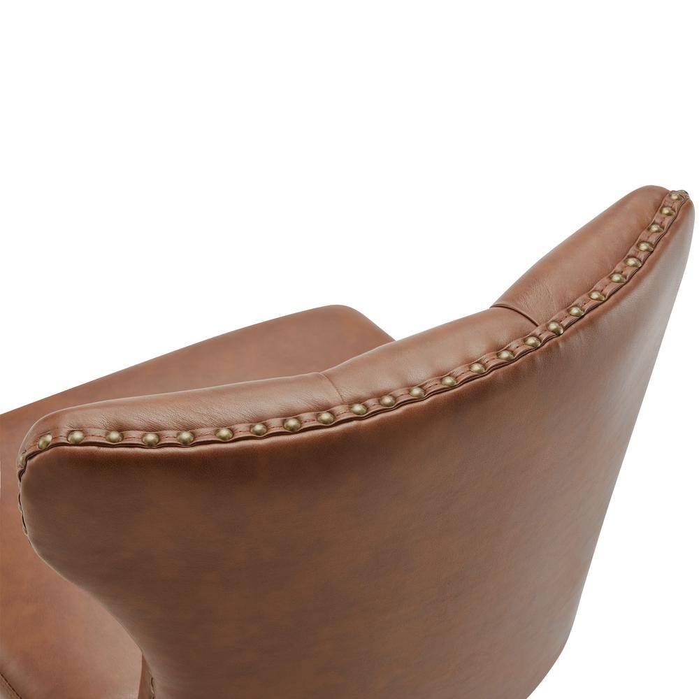 Brown Faux Leather Swivel Counter Height Bar Stools with Wood Frame, Set of 2