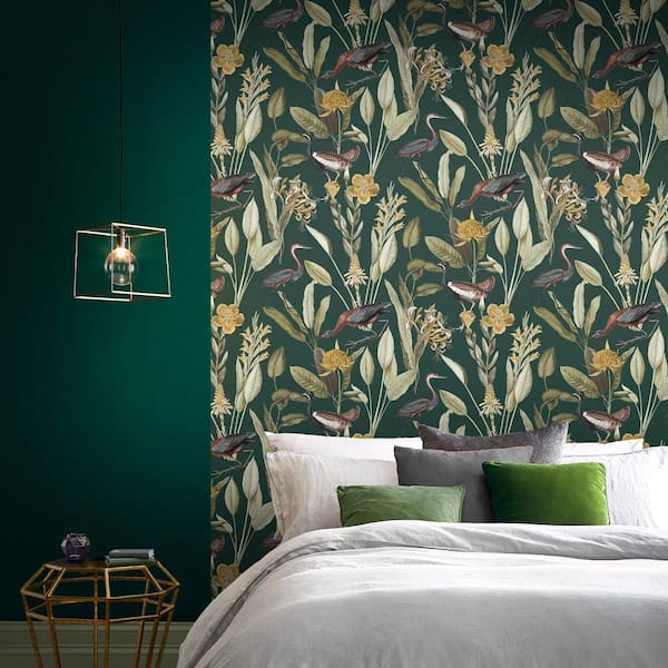 Glasshouse Green Birds Tropical Paste the Wall Wallpaper