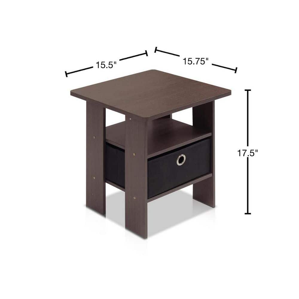 Square Wood End Table with Storage in Dark Brown