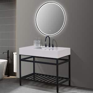 Edolo 42 in. W x 22 in. D x 35 in. H Single Sink Bath Vanity in Matt Black with White Composite Stone Top and Mirror
