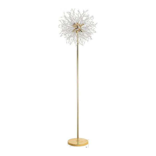 Unbranded 69 in. Gold Finish Modern Standard Standing Lamp with Crystal LED Floor Lamp with On/Off Foot Switch and Metal Tall Pole