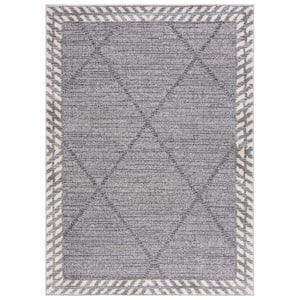 Martha Stewart Gray/Ivory 5 ft. x 8 ft. Border Diamond Area Rug