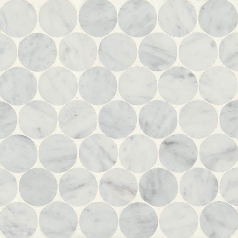 Sample-Monet Circle 4 in. x 5 in. Honed White Carrara Marble Mosaic Tile price history on PriceWatchPro