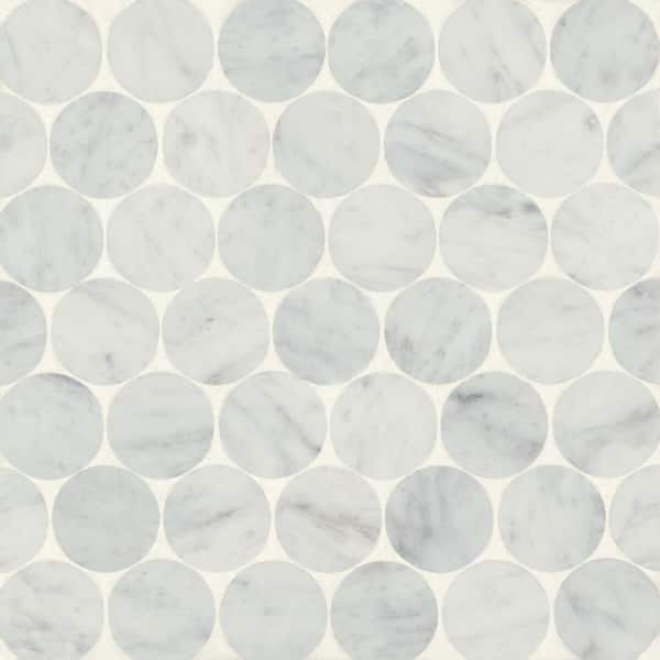 Bedrosians Monet Circle 2 in. x 2 in. Honed White Carrara Marble Mosaic Tile (4.69 sq. ft./Case)