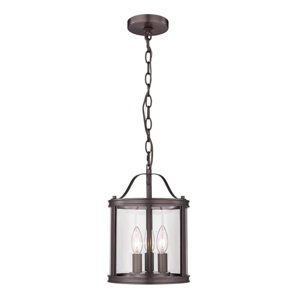 Farmhouse 3-Light Oil Rubbed Bronze Finish Metal Pendant Hanging Lighting Fixture with Clear Glass Shade -  pasentel, DD008-3-ORB