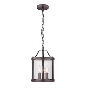 Farmhouse 3-Light Oil Rubbed Bronze Finish Metal Pendant Hanging Lighting Fixture with Clear Glass Shade