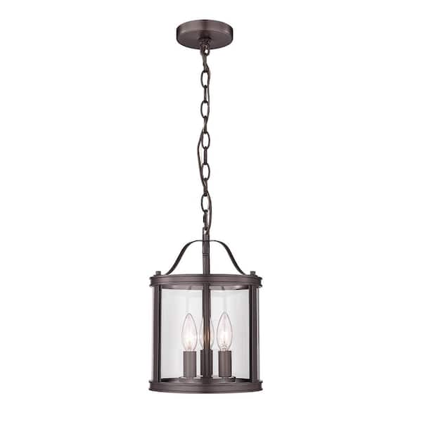 Farmhouse 3-Light Oil Rubbed Bronze Finish Metal Pendant Hanging Lighting Fixture with Clear Glass Shade