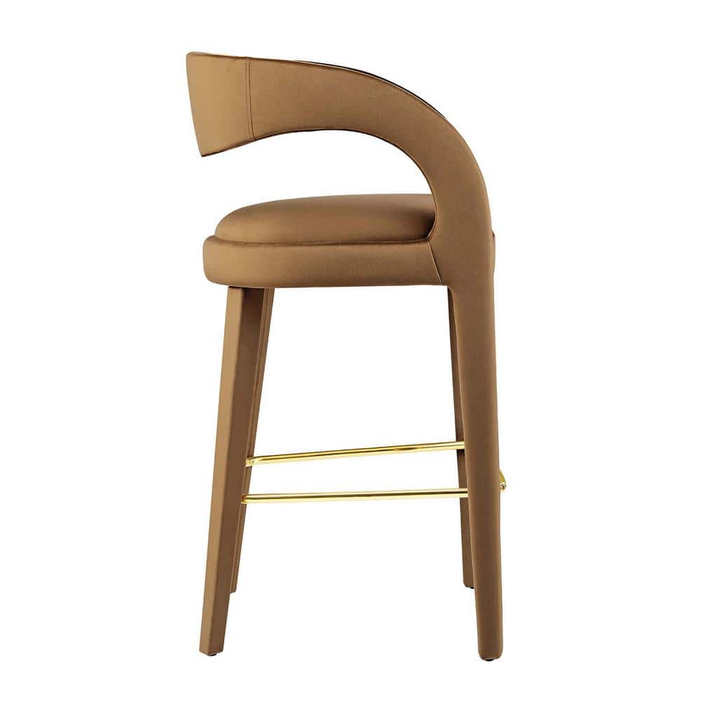 Pinnacle Brown Gold Velvet Bar Stools with Curved Backrest, Set of 2