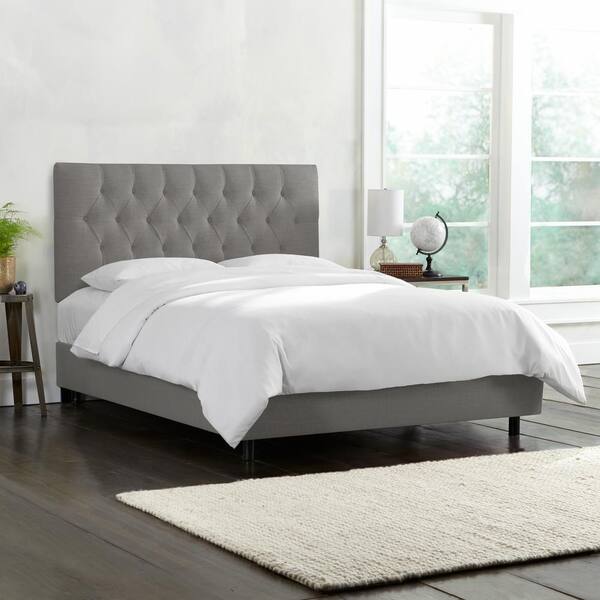 Unbranded Toni Linen Grey Queen Diamond Tufted Bed