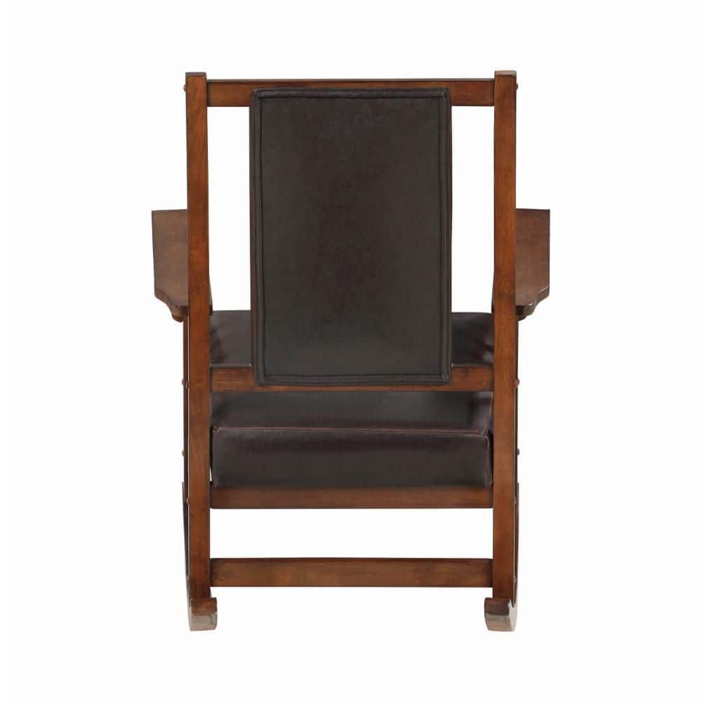 Warm Espresso Solid Wood Rocking Chair with Leatherette Cushions