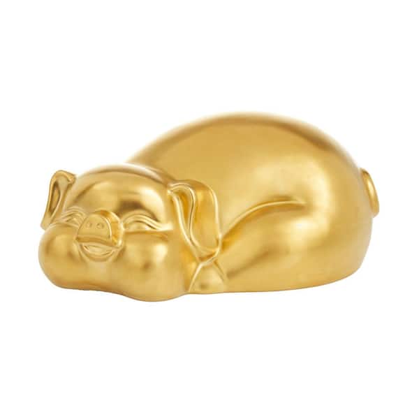 CosmoLiving by Cosmopolitan 9 in. x 5 in. Gold Porcelain Pig Sculpture