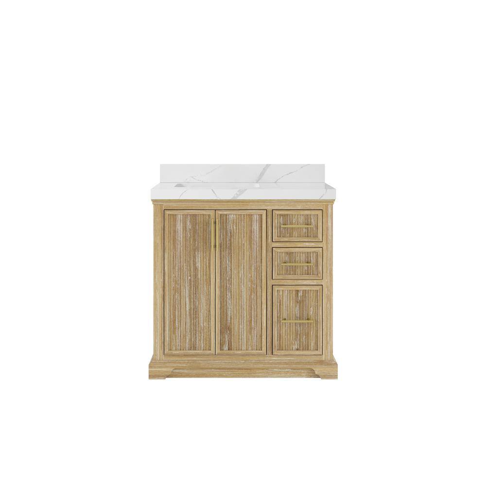 Alys Teak 36 in. W x 22 in. D x 36 in. H Left Offset Sink Bath Vanity in Whitewashed with 2 in. Calacatta Quartz Top price history on PriceWatchPro