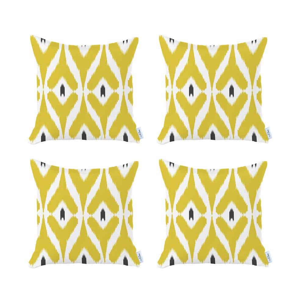 Yellow Ikat 18"x18" Polyester Euro Pillow Covers, Set of 4