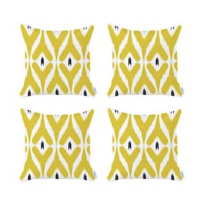 Ikat (Set of 4) Yellow and White and Purple Square 18 in. x 18 in. Boho Throw Pillow Covers