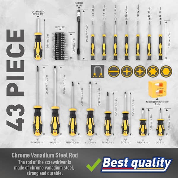 YICHUHAOXI 43-Piece Magnetic Screwdriver Set with Case Slotted