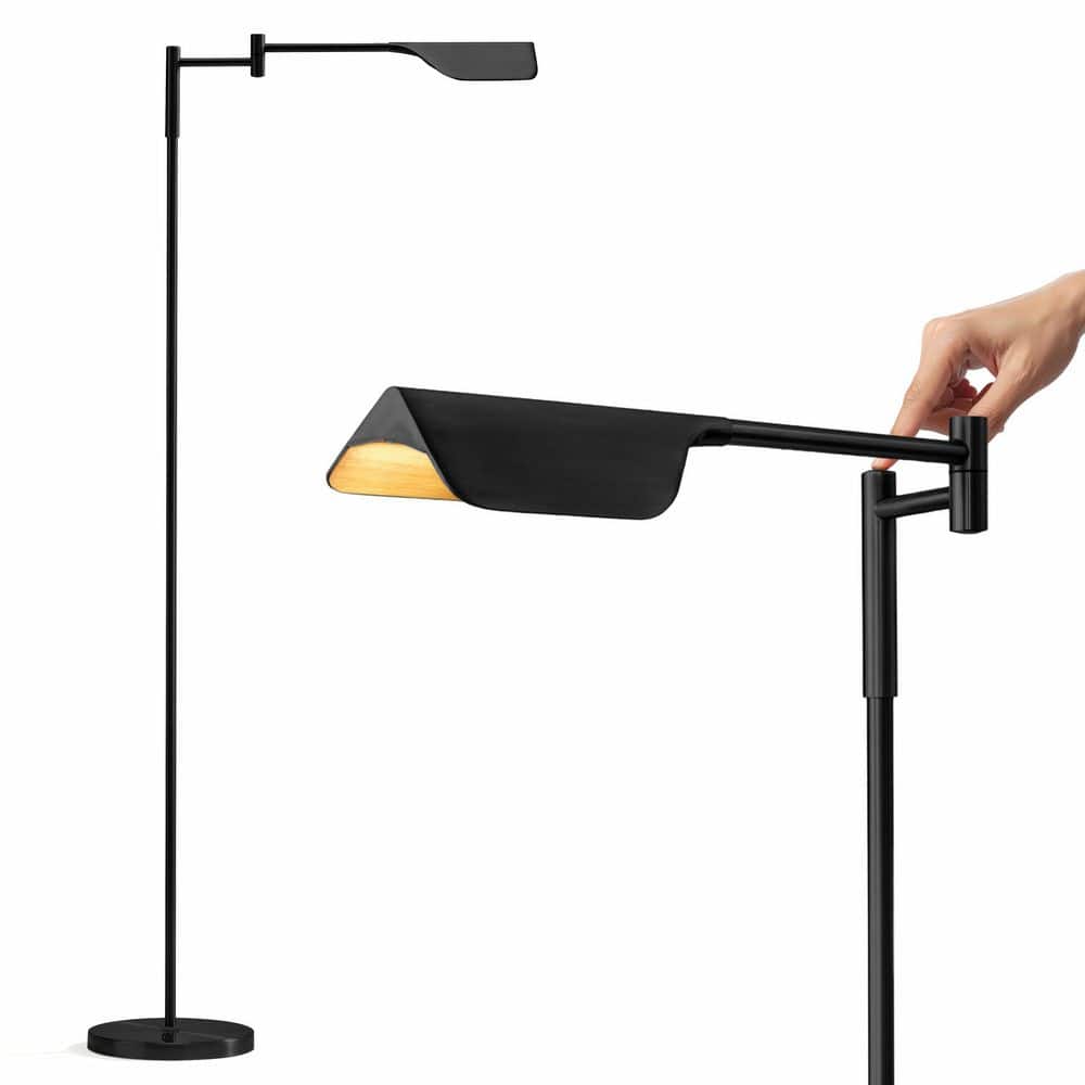 Leaf 53 in. Classic Black Industrial 1-Light 3-Way Dimming LED Floor Lamp with Black Metal Empire Shade