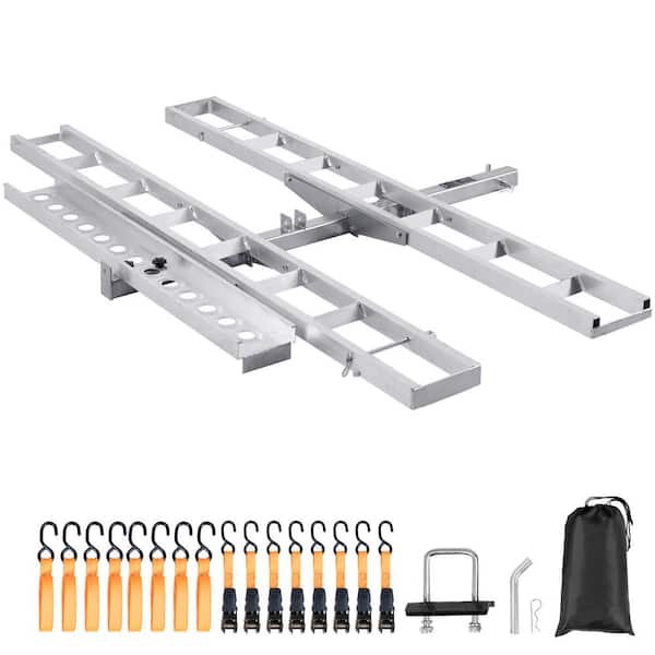 Motorcycle Carrier 2-Bike 600 LB. Aluminum Motorcycle Carrier Hitch Mount Loading Ramp Crafted with aluminum structure