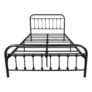 Black Full Size Metal Bed Frame with Vintage Headboard and Footboard
