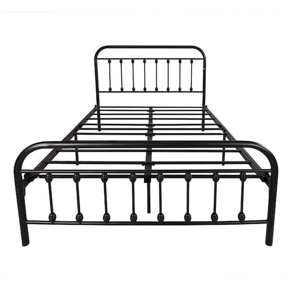 Unbranded Black Full Size Metal Bed Frame with Vintage Headboard and Footboard