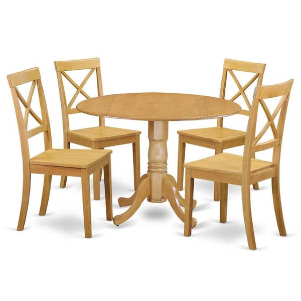 East West Furniture 5-Piece Natural Oak Finish Solid Wood Top Dining Table with 4 Chairs with Lattice Back