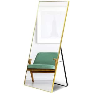 67 in. W x 2.5 in. H Full Length Floor Mirror with Stand, Dressing Mirror, Bedroom Mirror with Aluminium Frame, Gold
