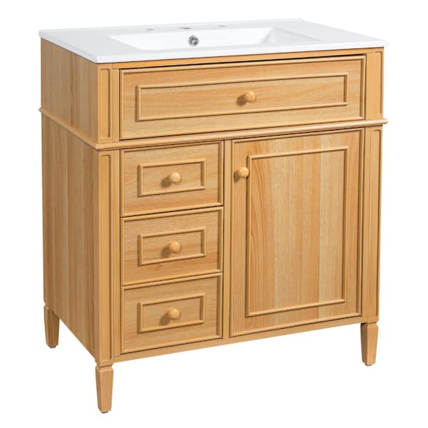 Qidian 30in.W in Single of Sink Flip-Out Drawer Vanity Wood Bath
